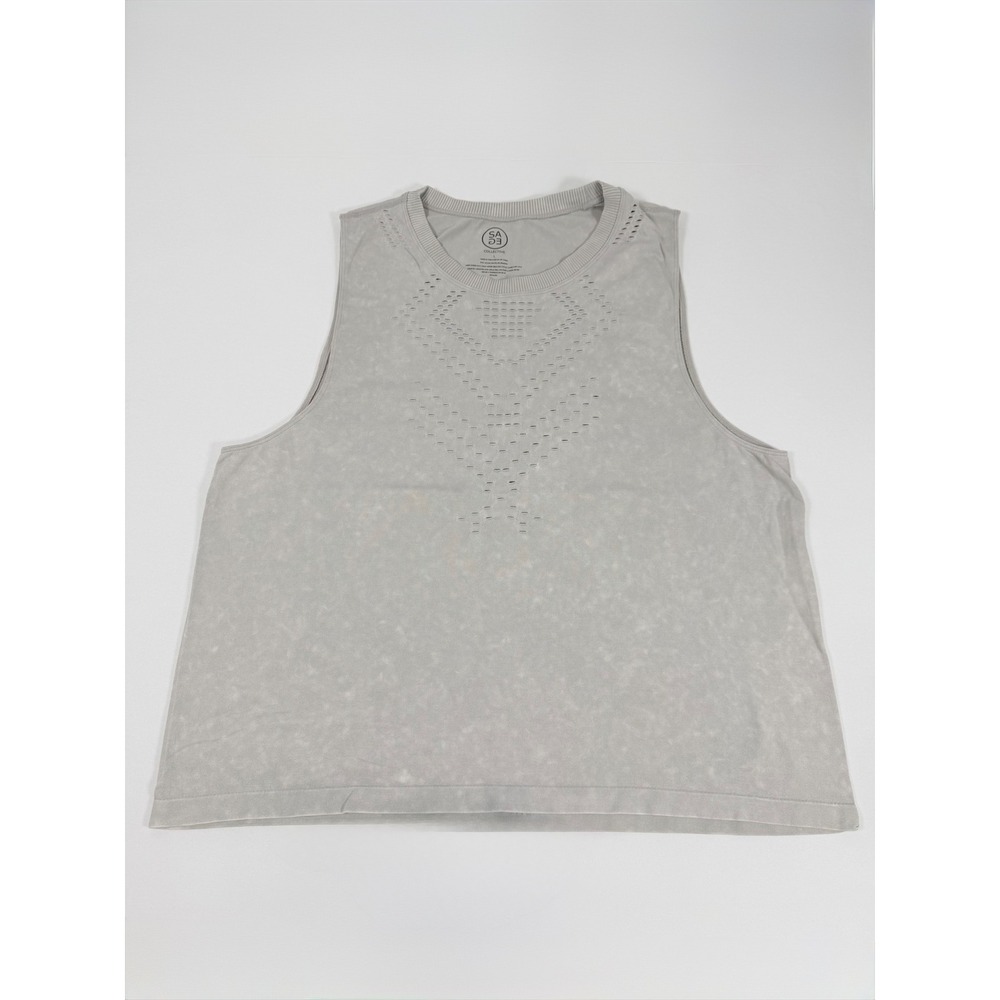 Sage Collective Womens Laser Cut Perforated Tank Top Gray Acid Wash Size L
